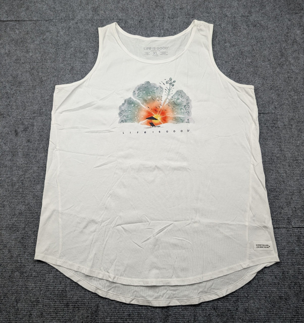Life Is Good Tank Top Womens XL Crusher Lite Hibiscus Floral Vacation Tropical